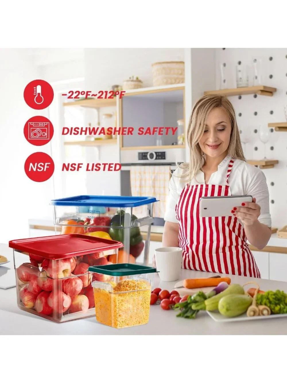 4 Pack 8 Qt Clear Square Food Storage Containers with Lids - Stackable, NSF